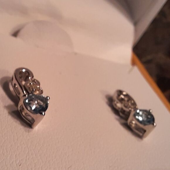 NWT Genuine Enhanced Aquamarine and Lab Created Diamond Stud Earrings - Picture 4 of 9